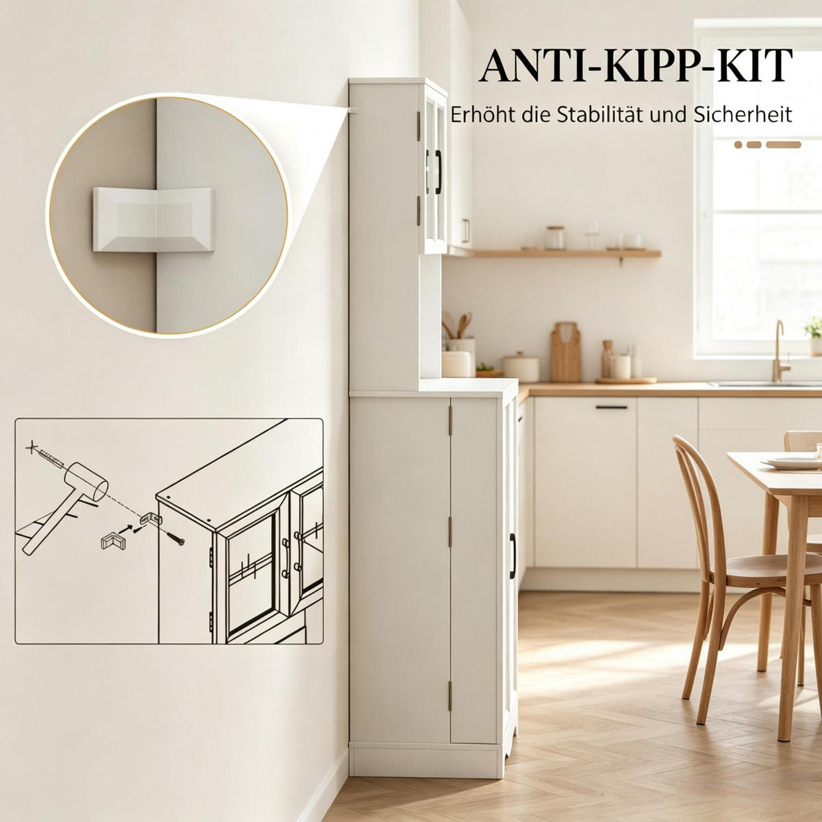 BUFFET DE-38833 60/39,5/179,6 cm 4 Türen und 8 Gewürzhalter Weiß - Weiß, Holzwerkstoff (60/179.6/39.5cm) - ComfortXL