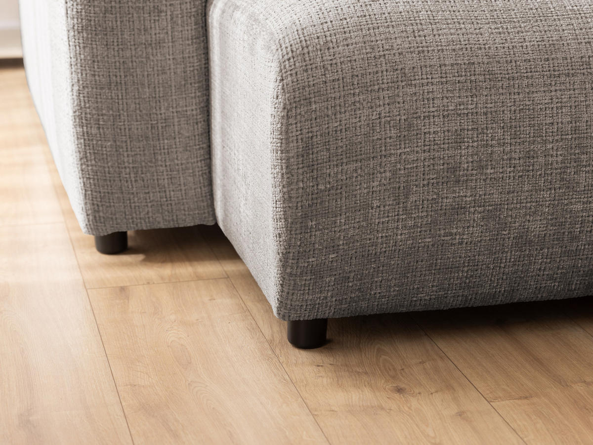 WOHNLANDSCHAFT Calma mit Schlaffunktion und Bettkasten im Bumpy-Design aus weichem Taupe Chenille-Stoff - Taupe/Schwarz, Holz/Kunststoff (336/88/140cm) - S-Style Möbel