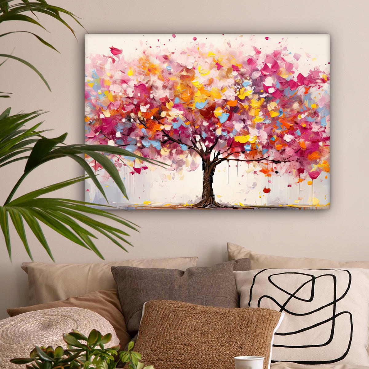 LEINWANDBILD Aquarell - Baum - Kunst - Abstrakt Wandbilder 80x60 cm - Multicolor, Textil (80/60cm) - MuchoWow