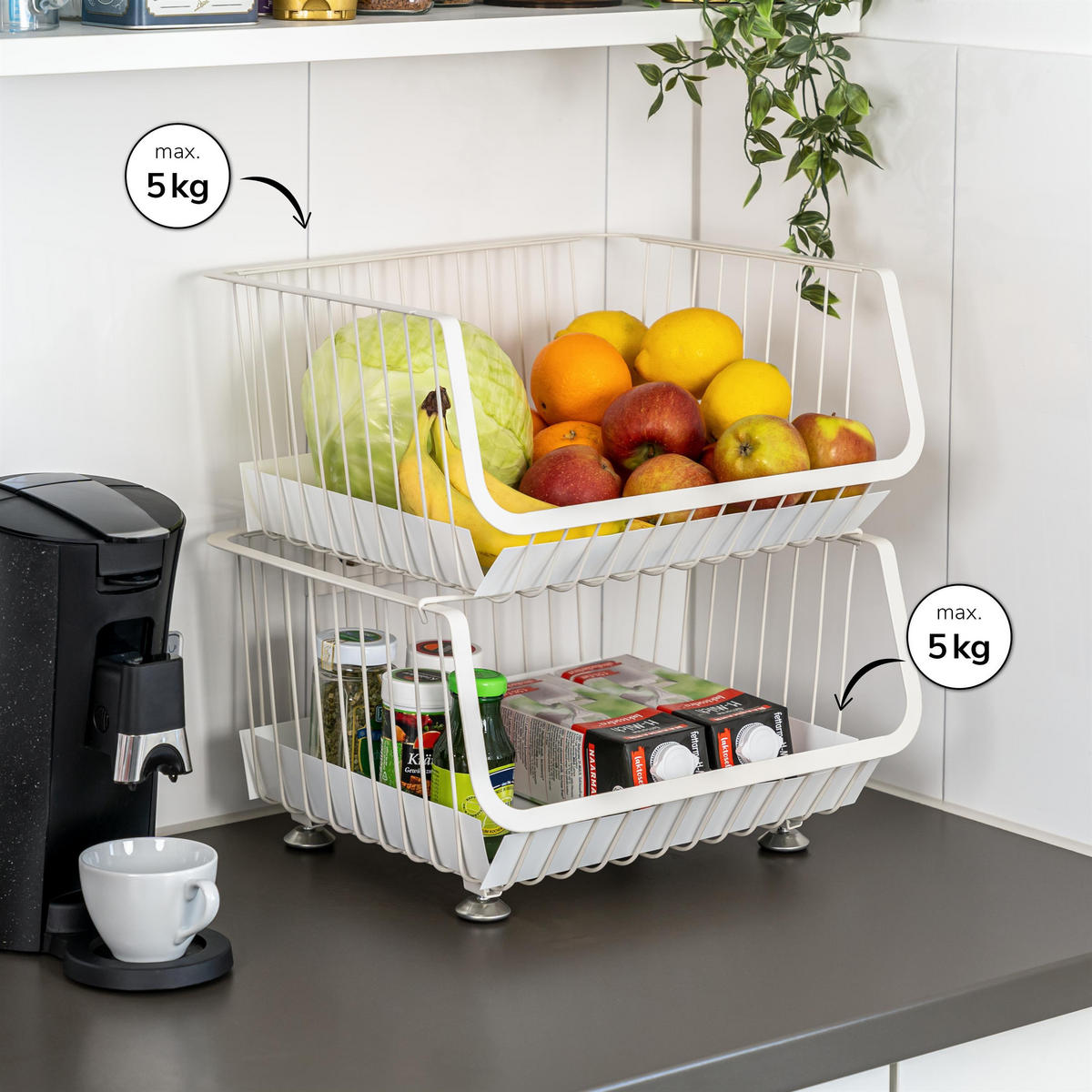 AUFBEWAHRUNGSKÖRBE, weiß, Metall, Kunststoff - Weiß, Metall (42/43.5/36cm) - bremermann