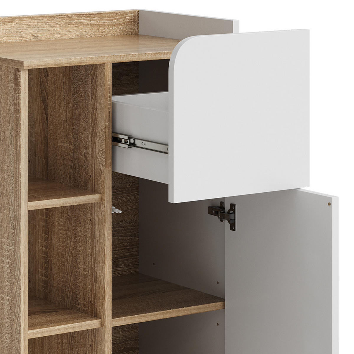 UNTERSCHRANK Karen Sonoma/Weiß 50 x 90 cm mit Tür und Schublade - Weiß/Sonoma Eiche, Holzwerkstoff (50/90/35cm) - Vicco