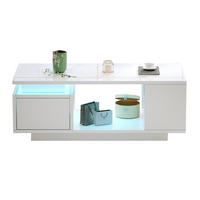 COUCHTISCH mit Schublade 100 x 50 x 36 cm Hochglanz Weiß mit LED - Weiß, Holzwerkstoff (100/50/36cm) - Meubliv