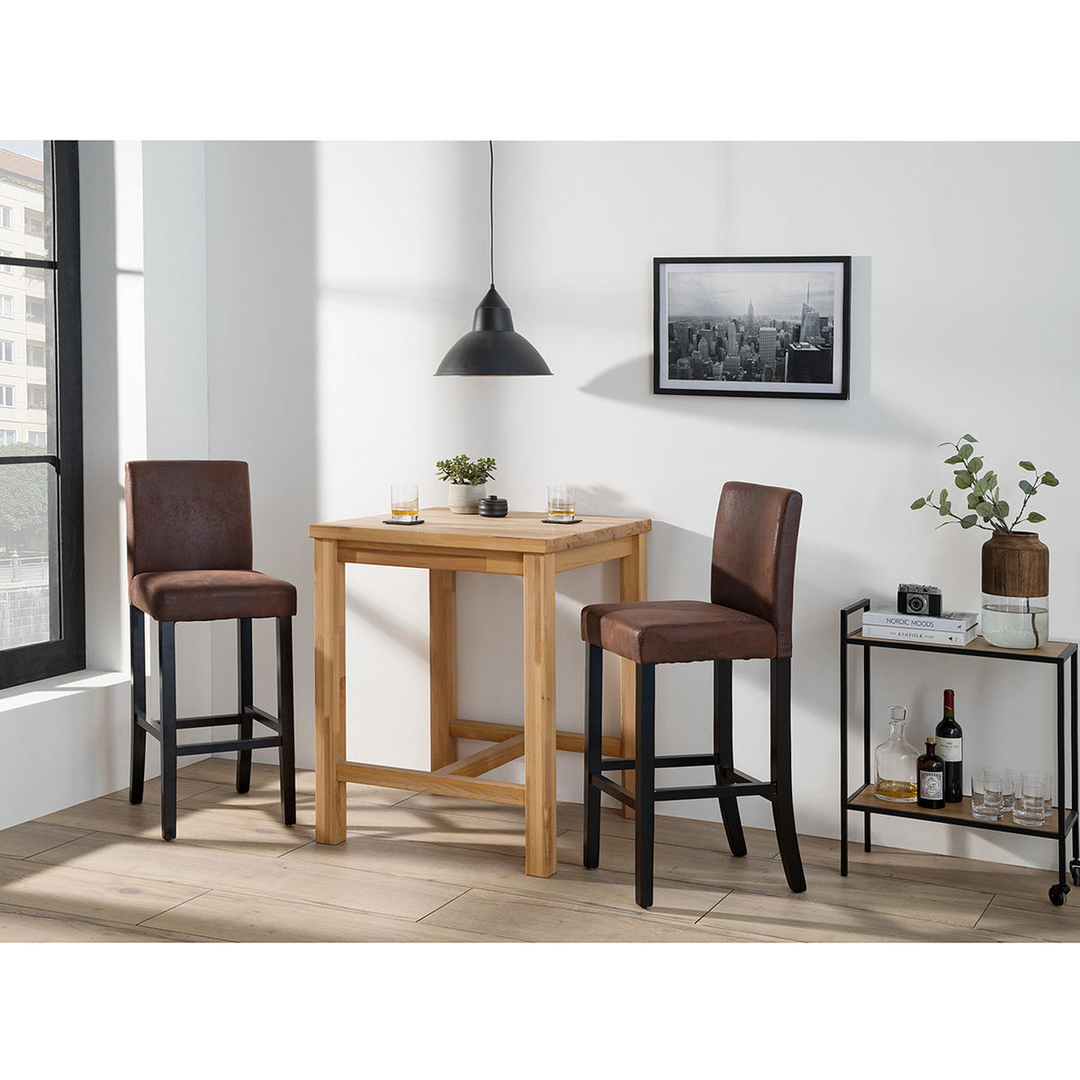 BARSTUHL (2er-Set) - Braun - Microfaser - Gummibaum - 43 x 109 x 53 cm - Braun, Holz/Textil (43/109/53cm) - home24