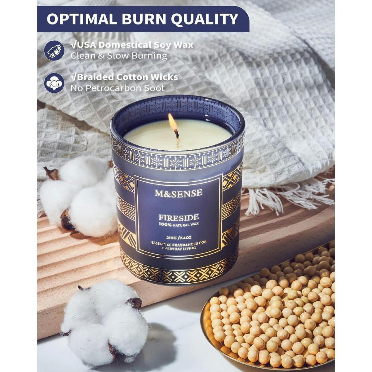 DUFTKERZE Fireside Sojawachs Blau 210g - Blau, Paraffin (9.5cm)