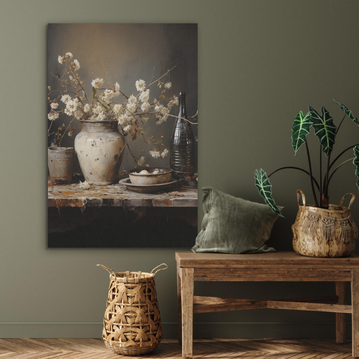 AKUSTIKPANEEL Stilleben - Blumen - Blumenstrauß - Vase - Wein 70x100 cm - Schwarz, Textil (70/0.9/100cm) - MuchoWow