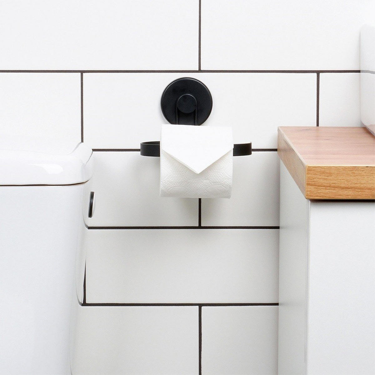TOILETTENPAPIERHALTER mit Saugnapf 14/11/14,5 cm - Schwarz, Metall (11/14.5/14cm) - Bathroom solutions