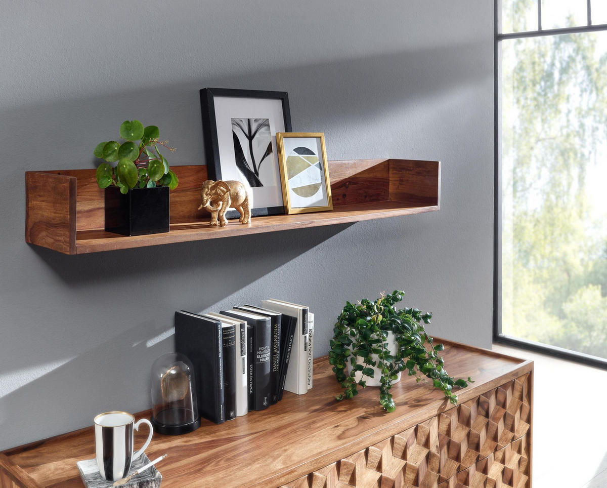 WANDREGAL Massivholz Modern Stil Aufbewahrung - Braun, Holz (120/15/20cm) - KADIMA DESIGN