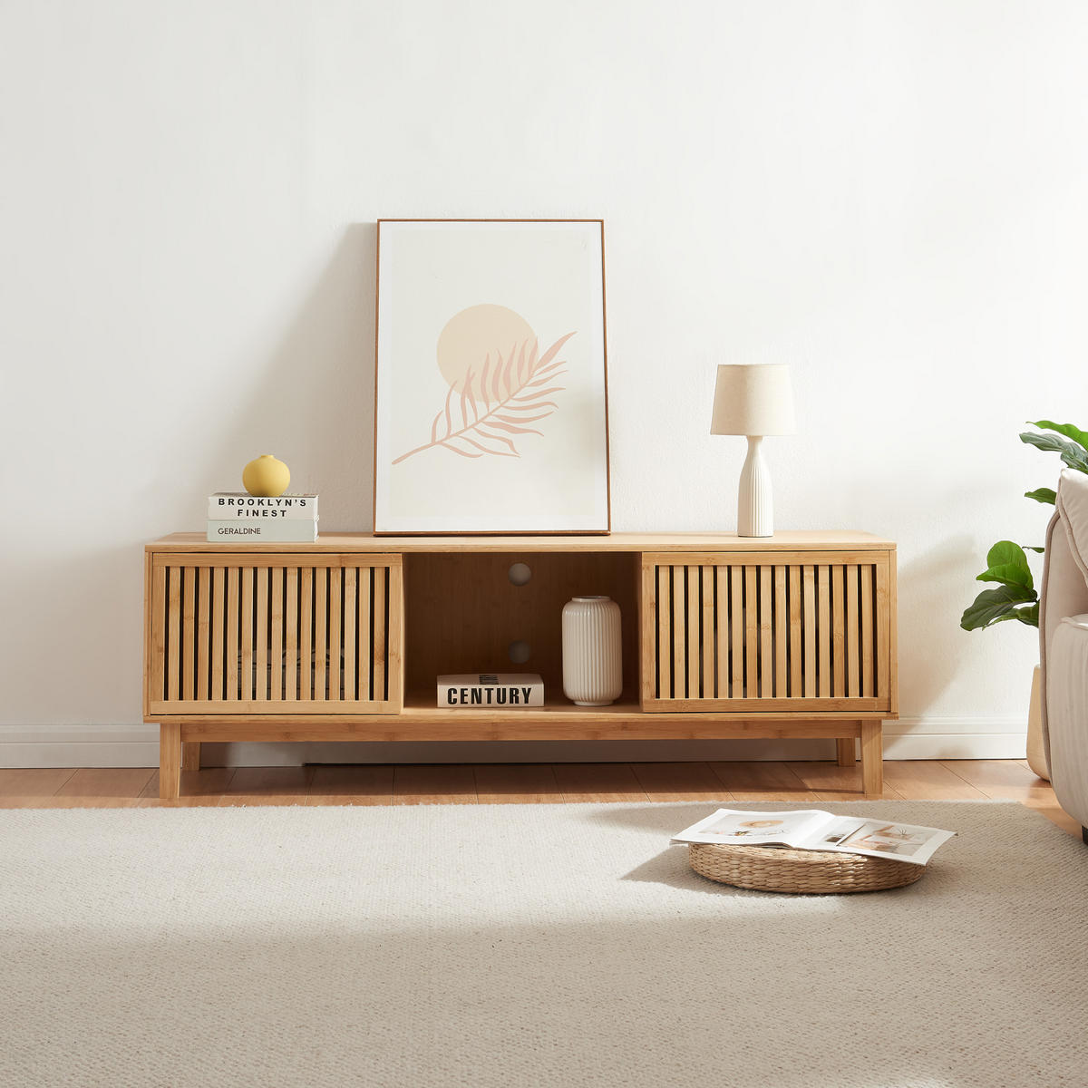 FERNSEHSCHRANK Ypäjä - Naturfarben, Holz (42/50/150cm) - [en.casa]