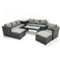 GARTENMÖBEL-SET COUCHTISCH SESSEL SOFA mit HOCKER Polyrattan Dunkelgrau Gemischt 9-Sitzer - Dunkelgrau/Grau, Glas/Kunststoff - Fimous
