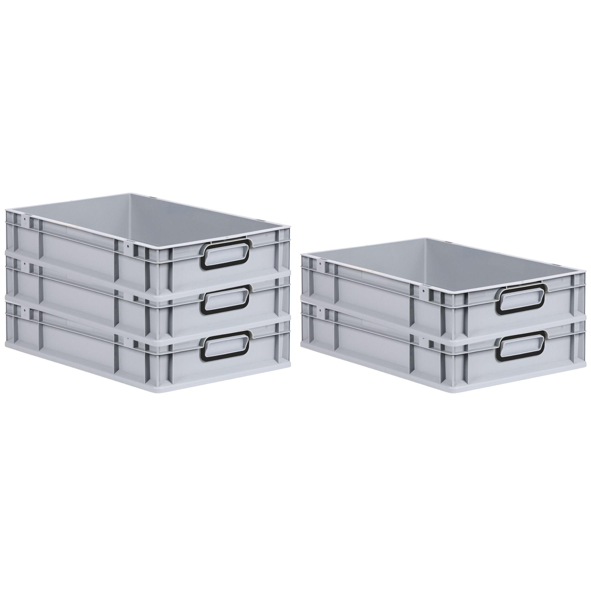 EUROBOX 5x NextGen Color 12x40x60 cm 23 Liter Griffe schwarz zu, Grau - Schwarz/Grau, Kunststoff (40/12/60cm) - PROREGAL