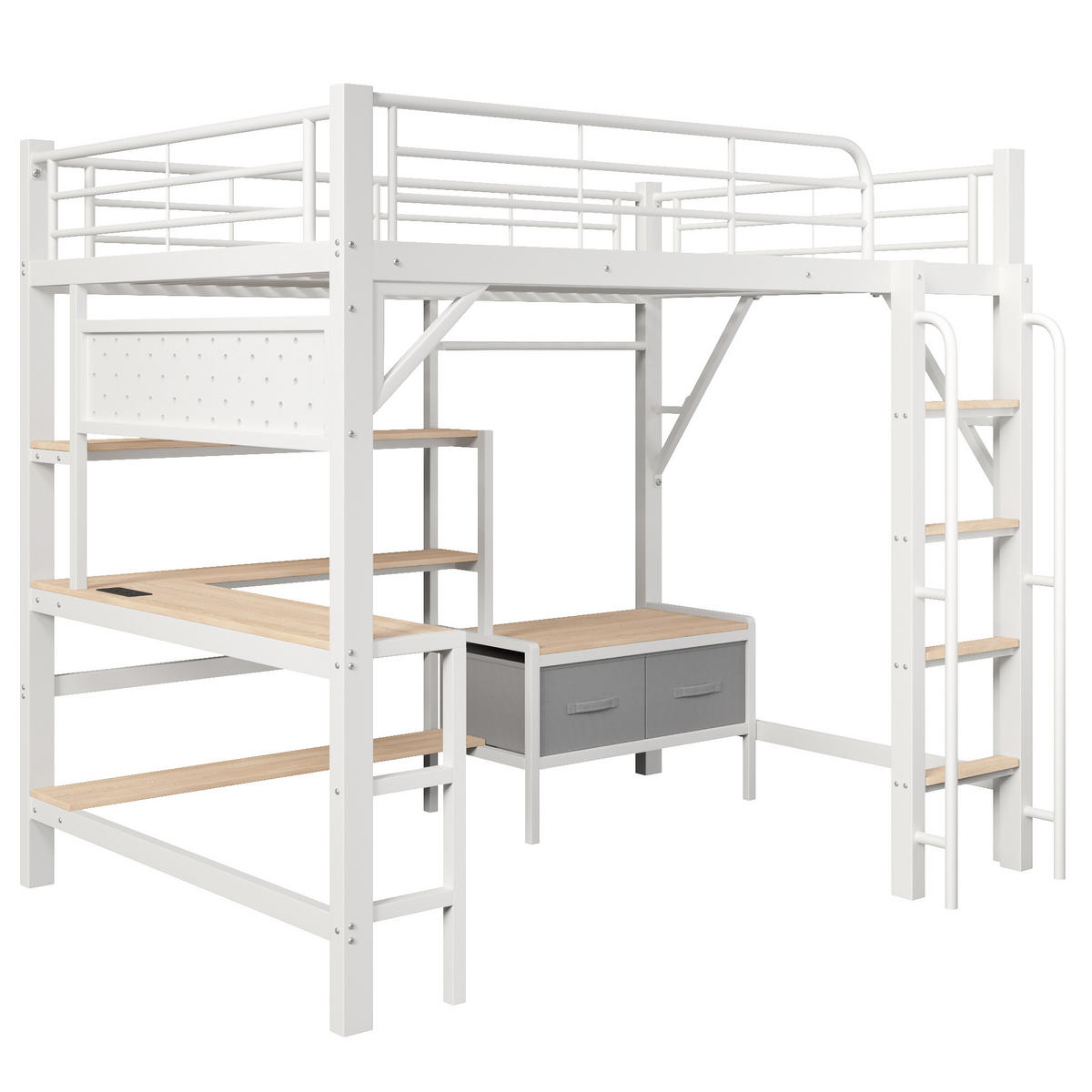 HOCHBETT 140/200 cm mit Schreibtisch und LED, DE-42034, in Weiß - Weiß, Metall (140/200cm) - ComfortXL