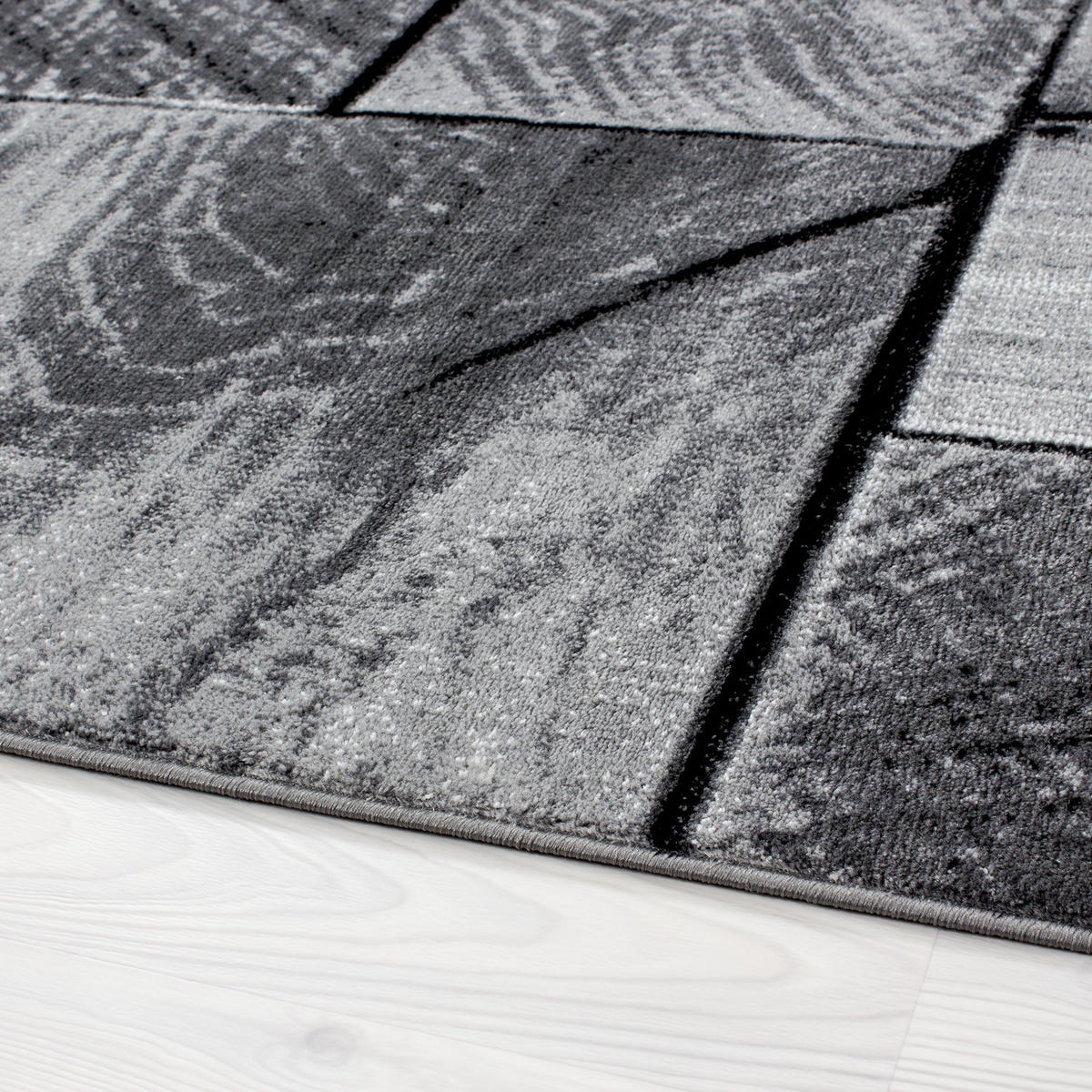 TEPPICH Handwäsche Kurzflor 3D-Holz Polypropylen Wohnzimmer Schwarz Rechteckig 200x290 - Schwarz, Textil (200/290cm) - KADIMA DESIGN