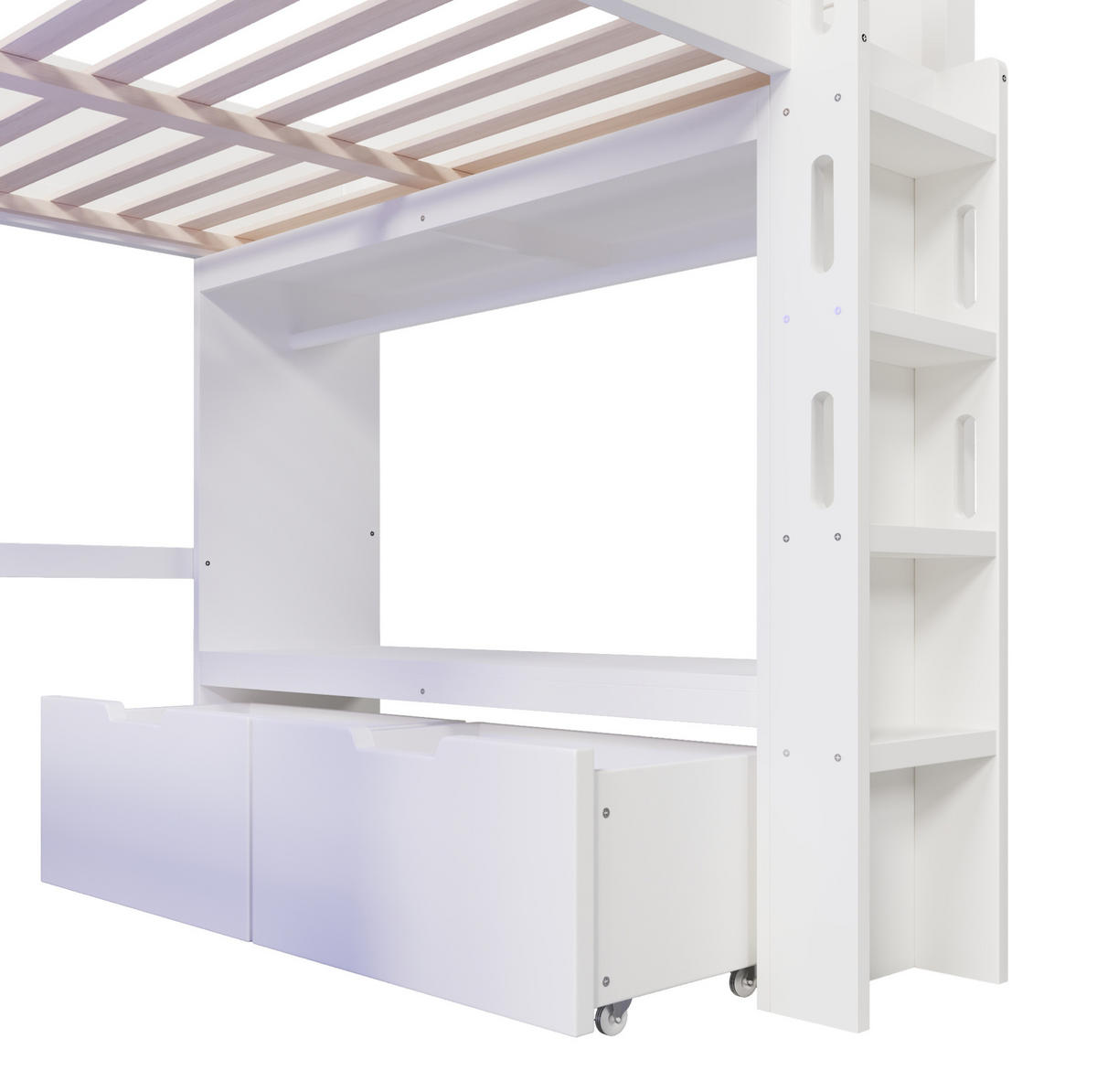 HOCHBETT mit Schreibtisch 140/200 cm in Weiß – mit LED und USB-/Typ-C-Anschluss - Weiß, Holz (140/200cm) - BEAOK