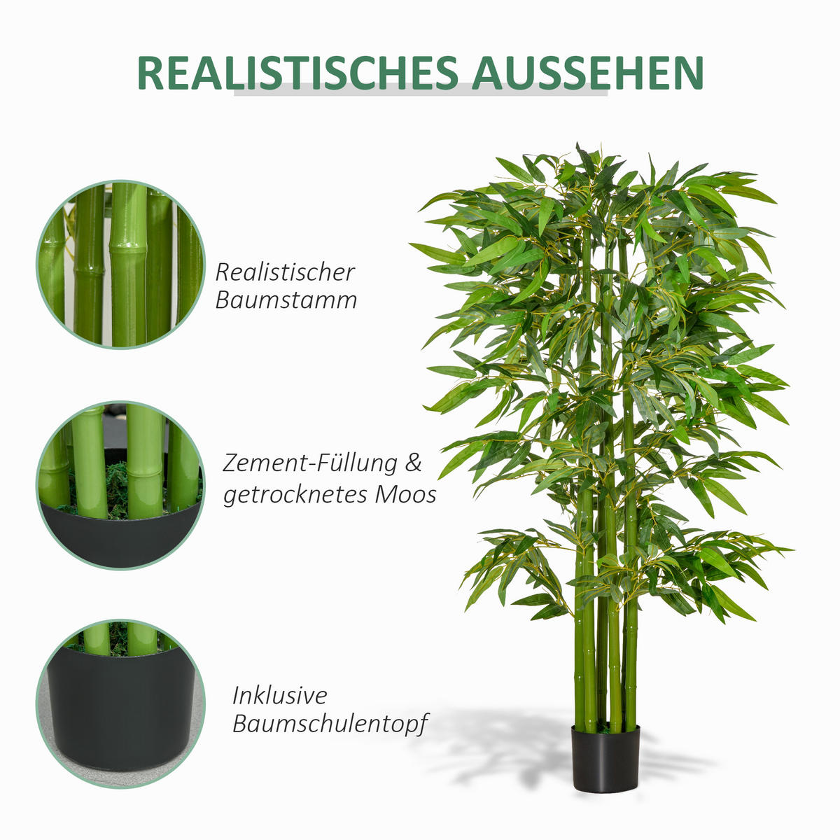 KÜNSTLICHE Pflanzen, PE, Grün+Schwarz - Multicolor, Kunststoff (160cm) - HOMCOM