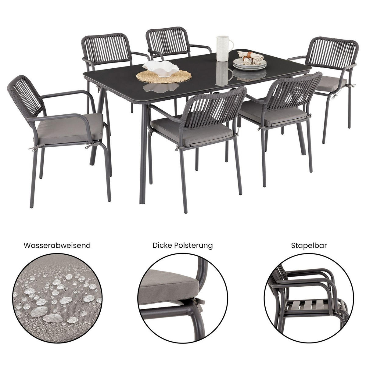 GARTENMÖBEL SET VOLONTE - Grau, Glas/Metall - IDIMEX