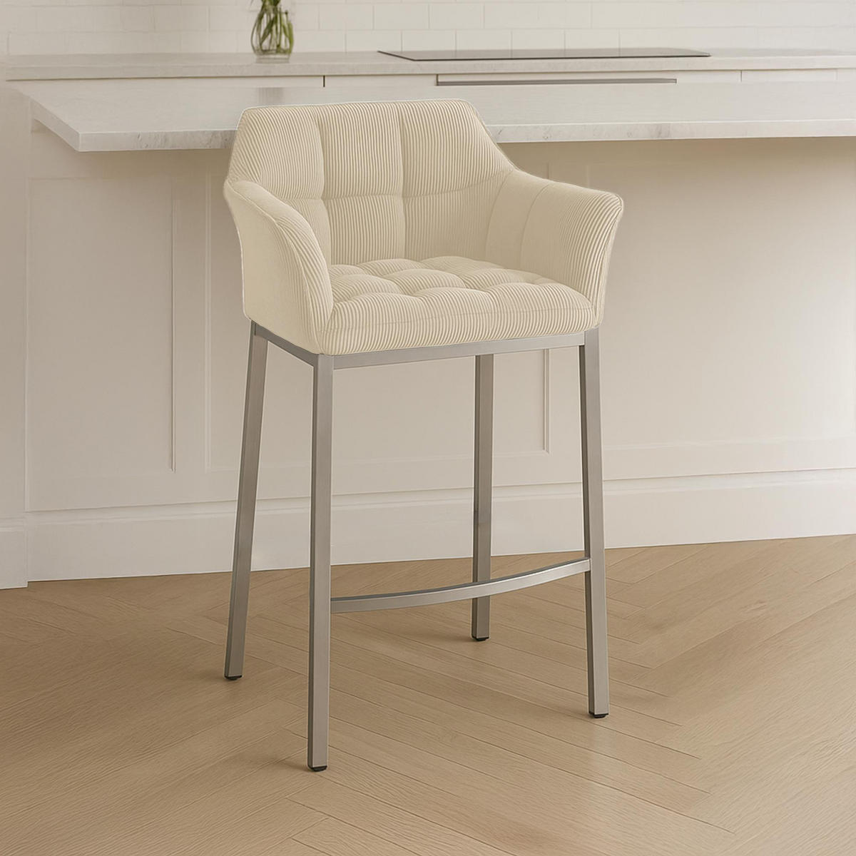 BARHOCKER Metall Creme - Edelstahlfarben/Creme, Metall (64/110/48cm) - CLP