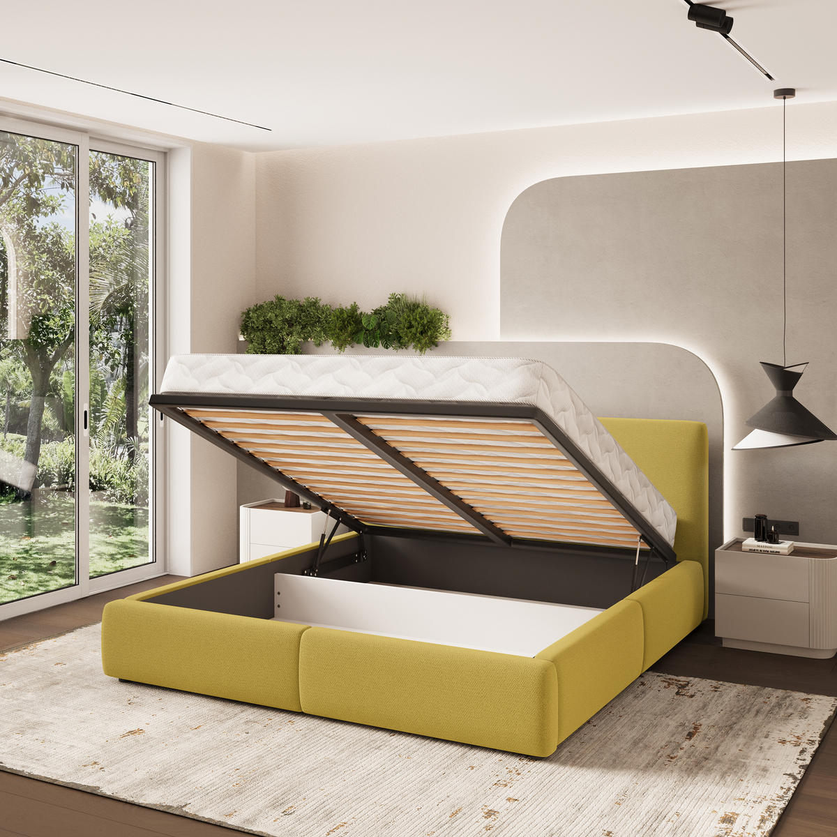 POLSTERBETT FELURO 160x200 cm mit Bettkästen - Gelb - Gelb, Holz (160/200cm) - MASSENO