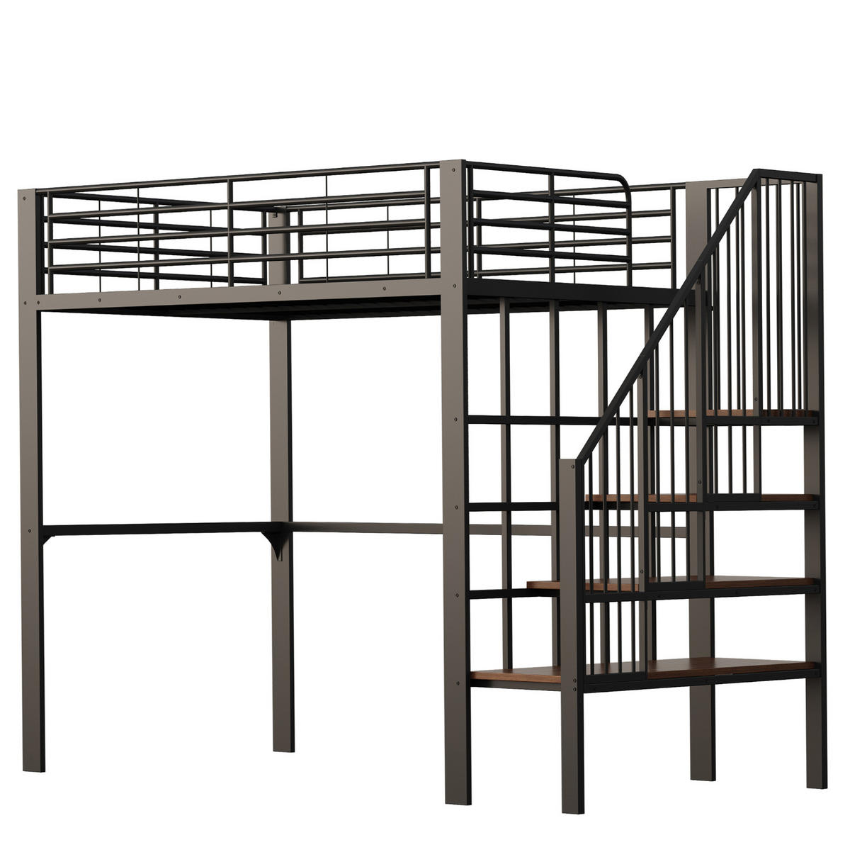 HOCHBETT 140/200 cm Schwarz mit Treppe und Stauraum aus Metall - Schwarz, Metall (140/200cm) - Flora Grace