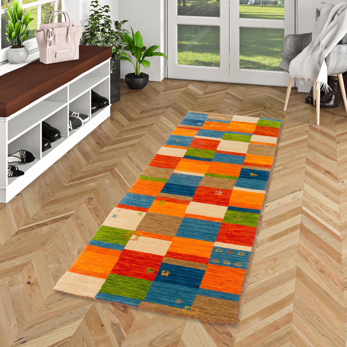 NATUR WOLLE TEPPICH GABBEH ESTA LÄUFER - Türkis, Textil (70/300cm) - Pergamon