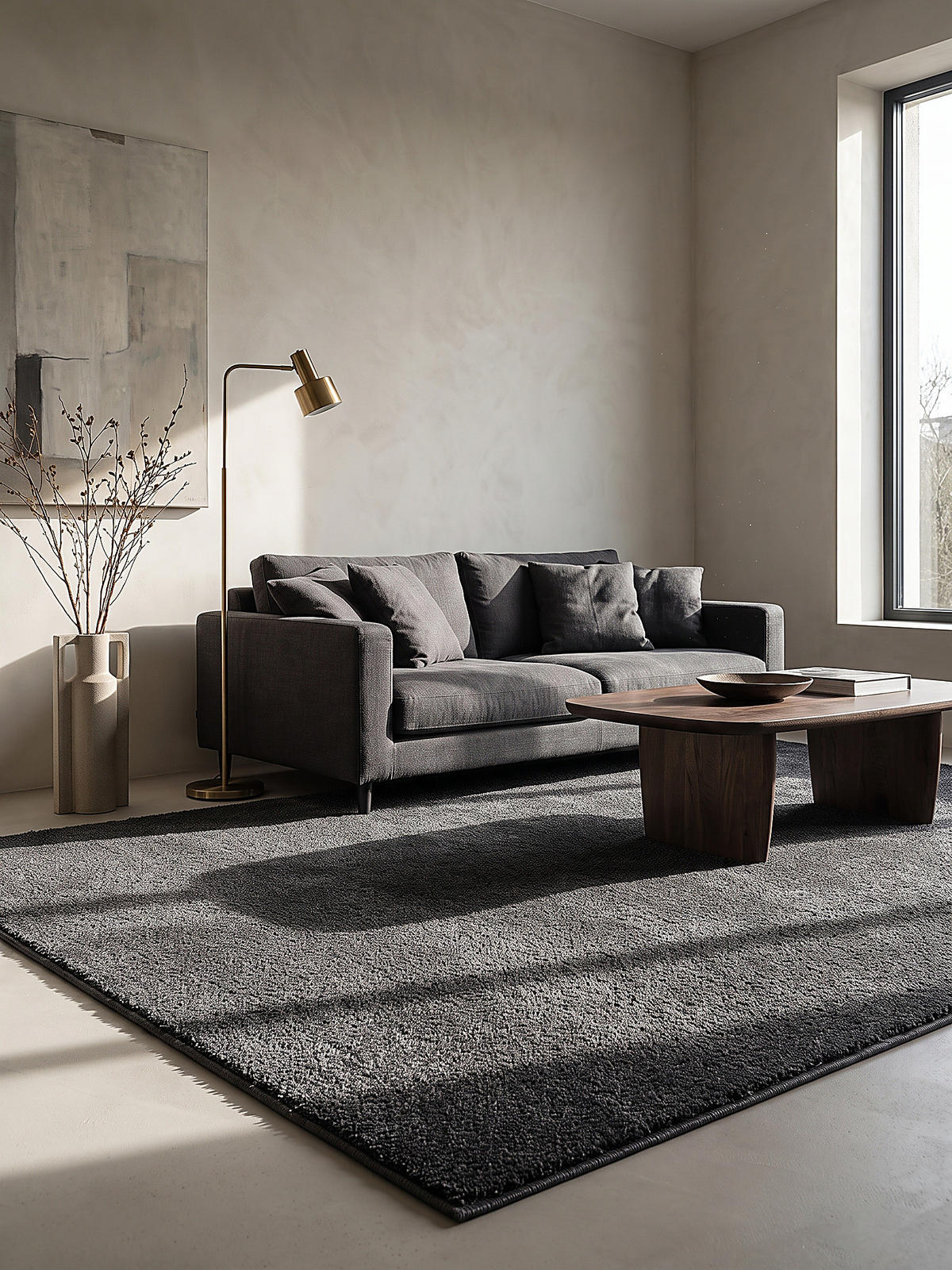 TEPPICH Hochflor ZINAL Uni Polyester Anthrazit 80 x 150 cm - Anthrazit, Textil (80/150cm) - KADIMA DESIGN