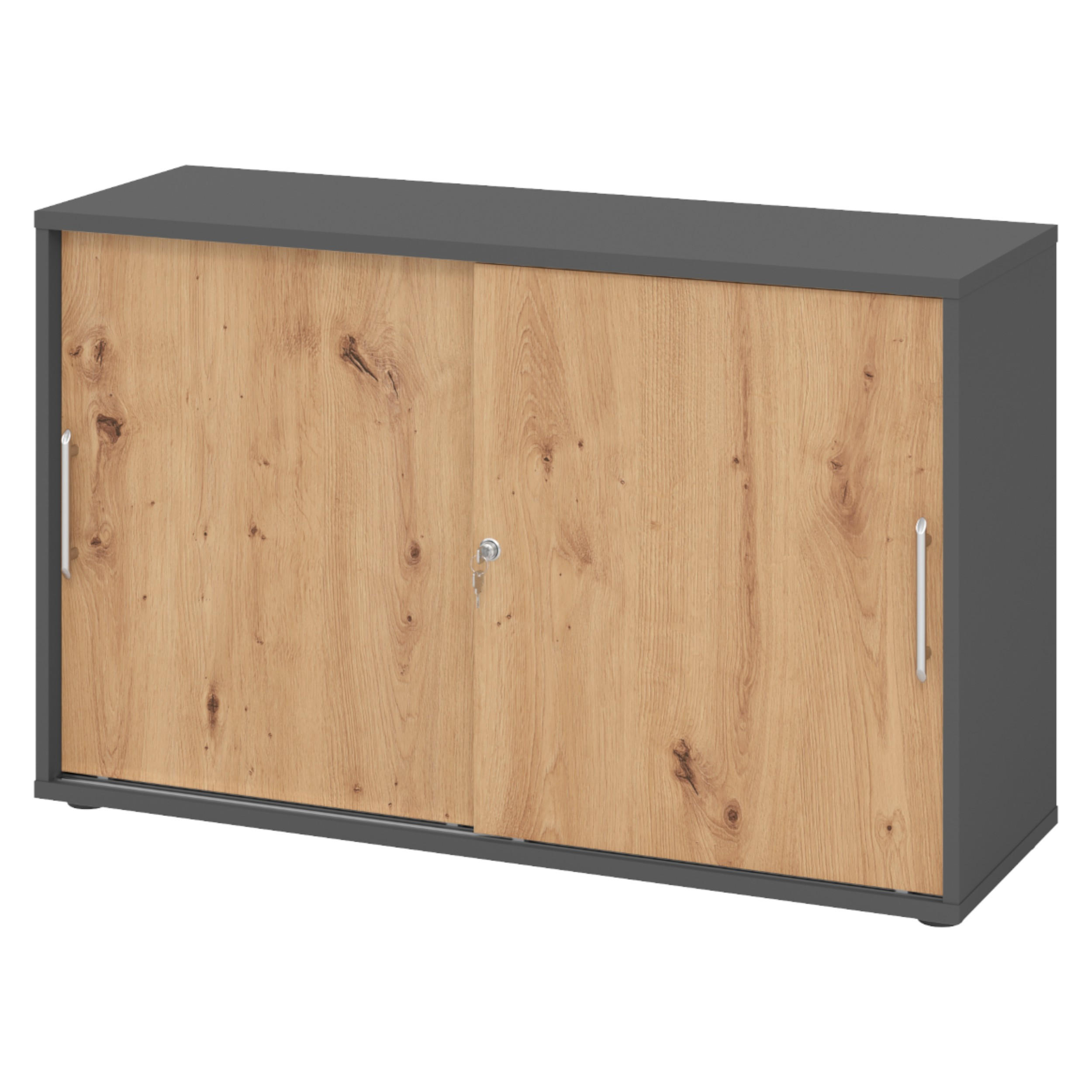 bümö Schiebetürenschrank Graphit, Wildeiche 120x74.8x40 cm