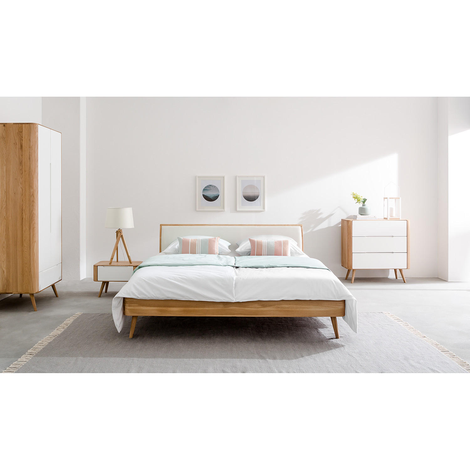 KOMMODE - Wildeiche teilmassiv - Weiß / Wildeiche - Weiß, Holzwerkstoff (90/90/42cm) - home24