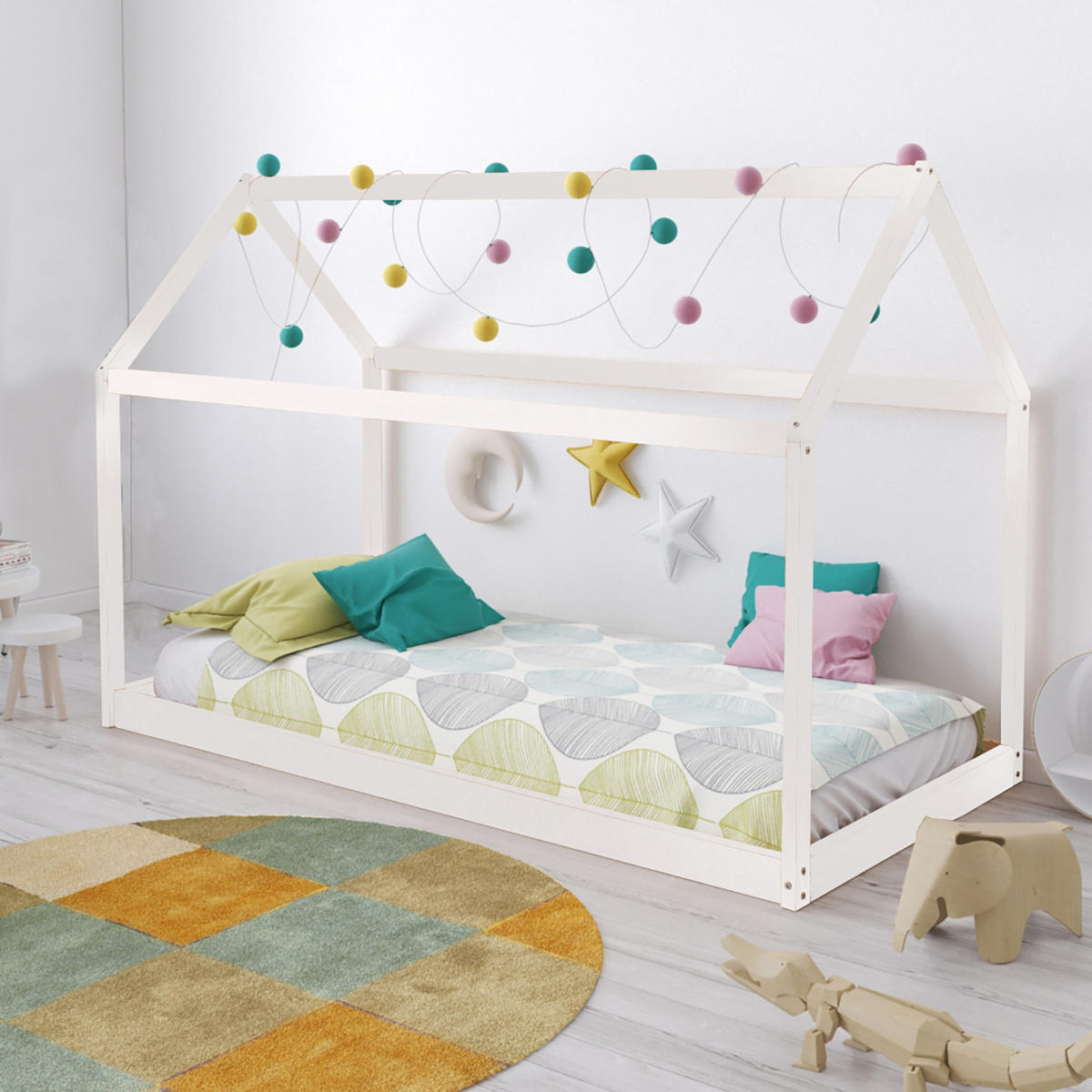 HAUSBETT PANDA mit Lattenrost / Kinderbett 90x200 cm - Weiß - Weiß, Holz (90/200cm) - Weber Industries