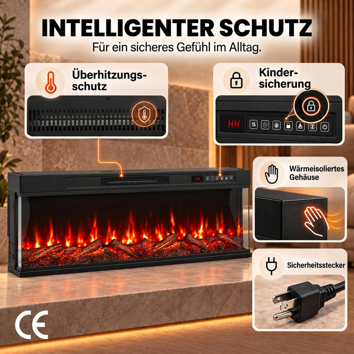 ELEKTROKAMIN Stahl gehärtetes Glas Schwarz - Schwarz, Metall (15/46/127cm) - HOMCOM
