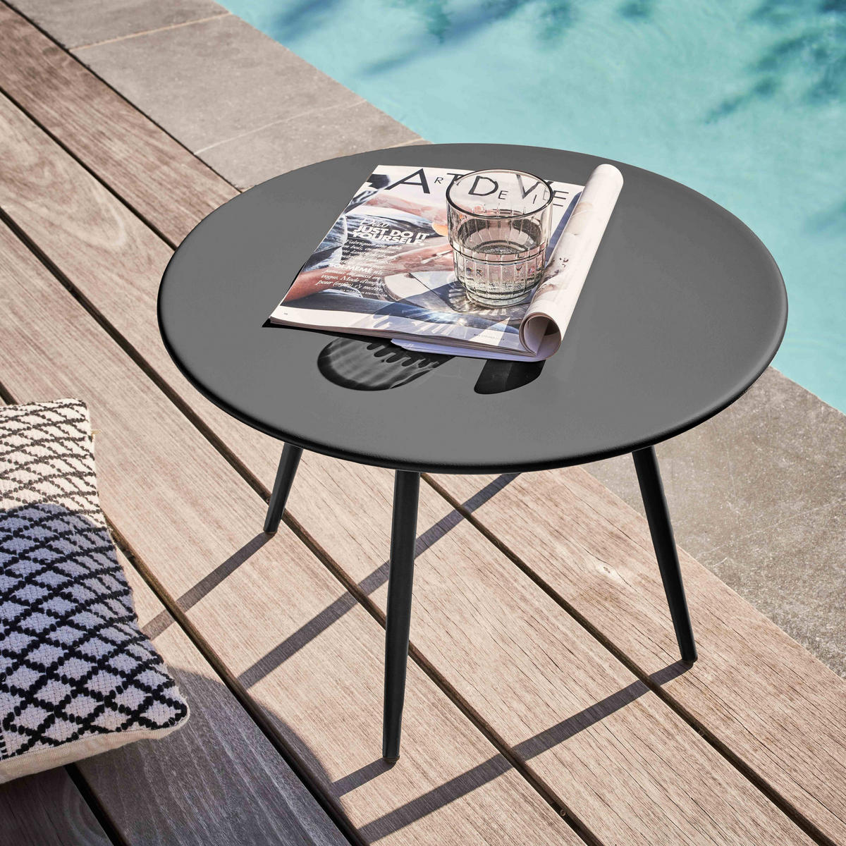 GARTEN-LOUNGETISCH, Grau - Grau, Metall (90/50/34cm) - Oviala