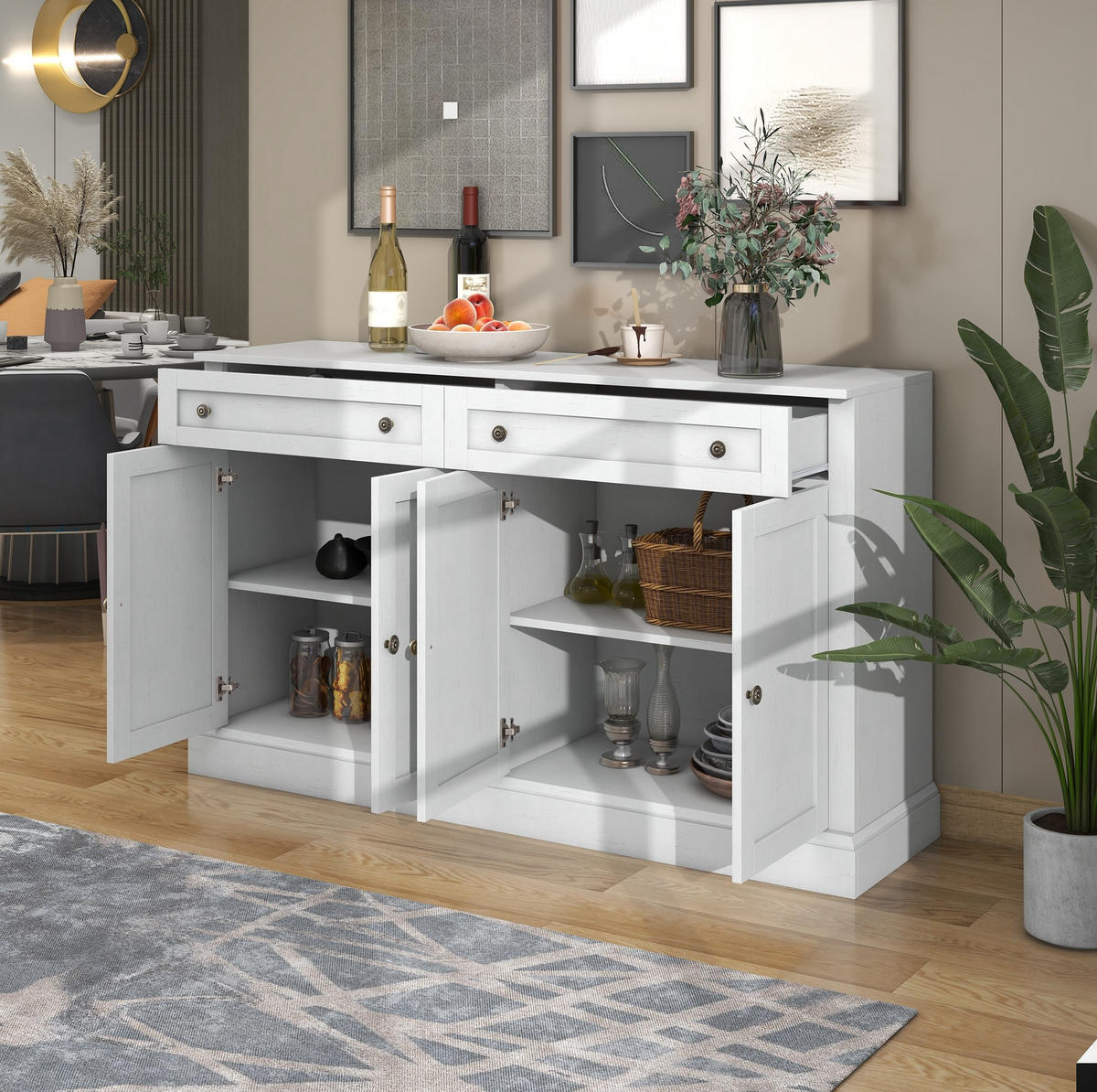 SIDEBOARD 150/40/86 cm in Antikweiß mit 4 Türen und 2 Schubladen - Weiß, Holzwerkstoff (150/86/40cm) - Flora Grace