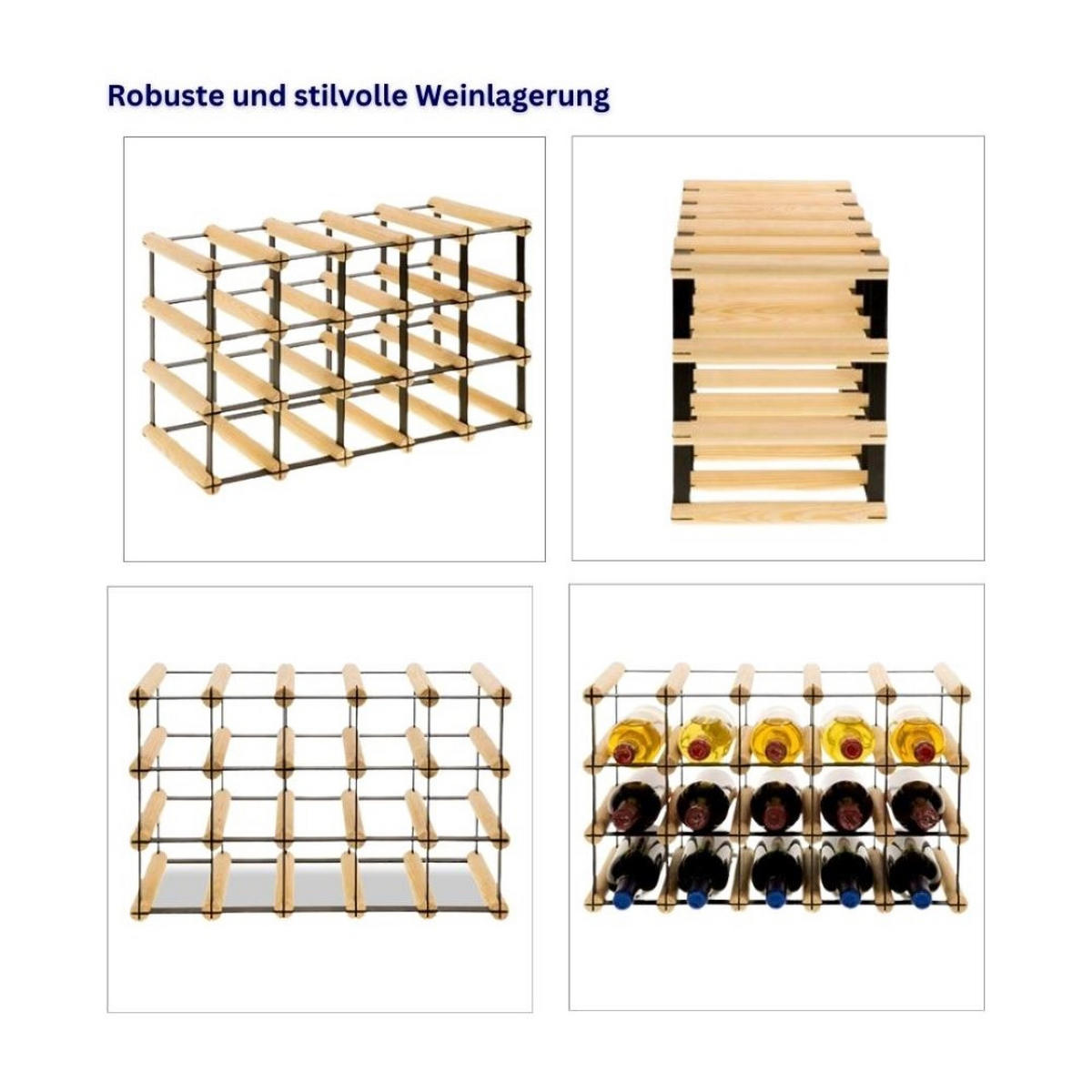 WEINREGAL Vinotega Mod Metal 32,5x52,5x24,5 cm 5x3 Flaschen Massives Kiefernholz Natur - Naturfarben, Holz (52.5/32.5/24.5cm) - PROREGAL