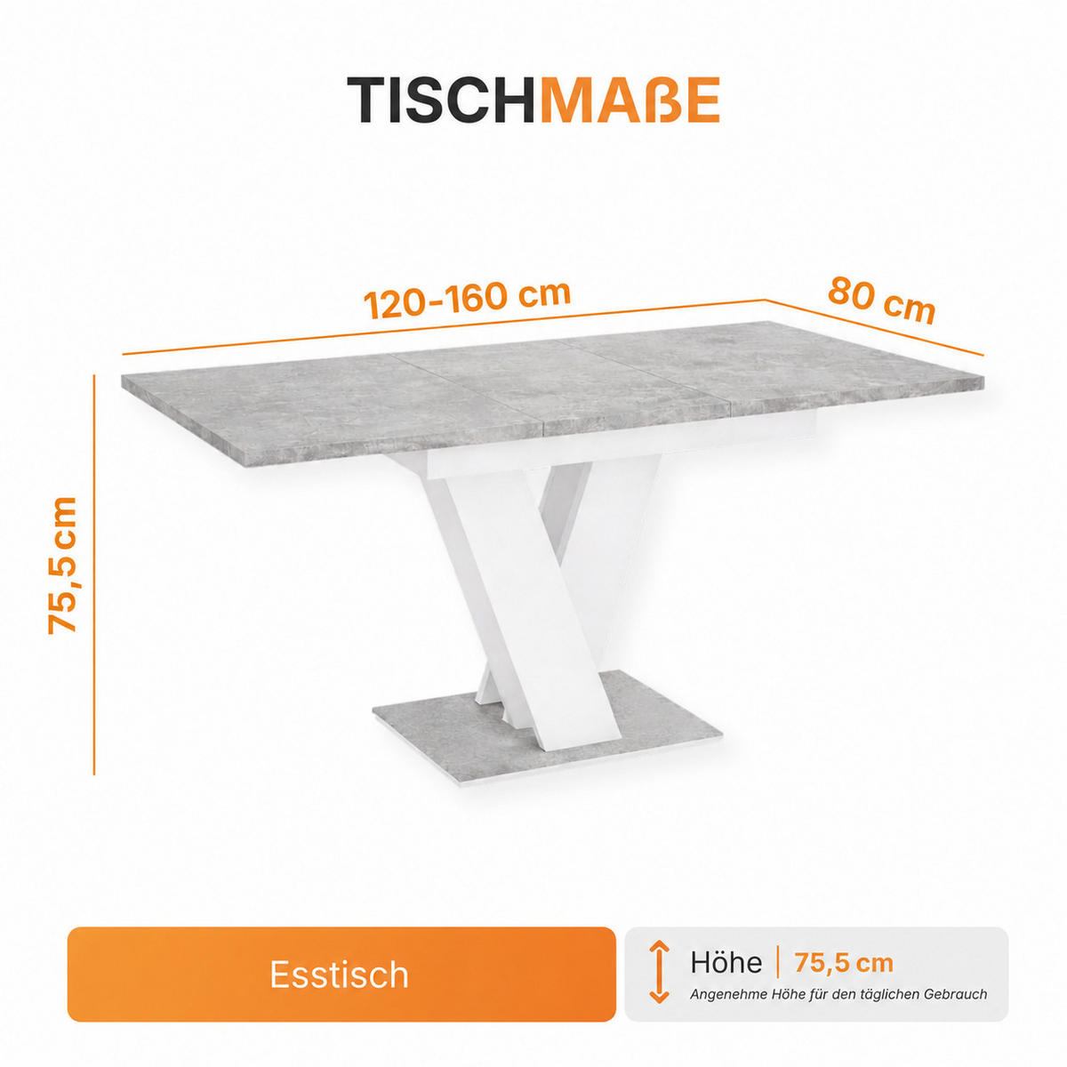 ESSTISCH Ausziehbar 120-160 cm Steingrau - Grau, Holzwerkstoff (160/80/75cm) - Home Collective