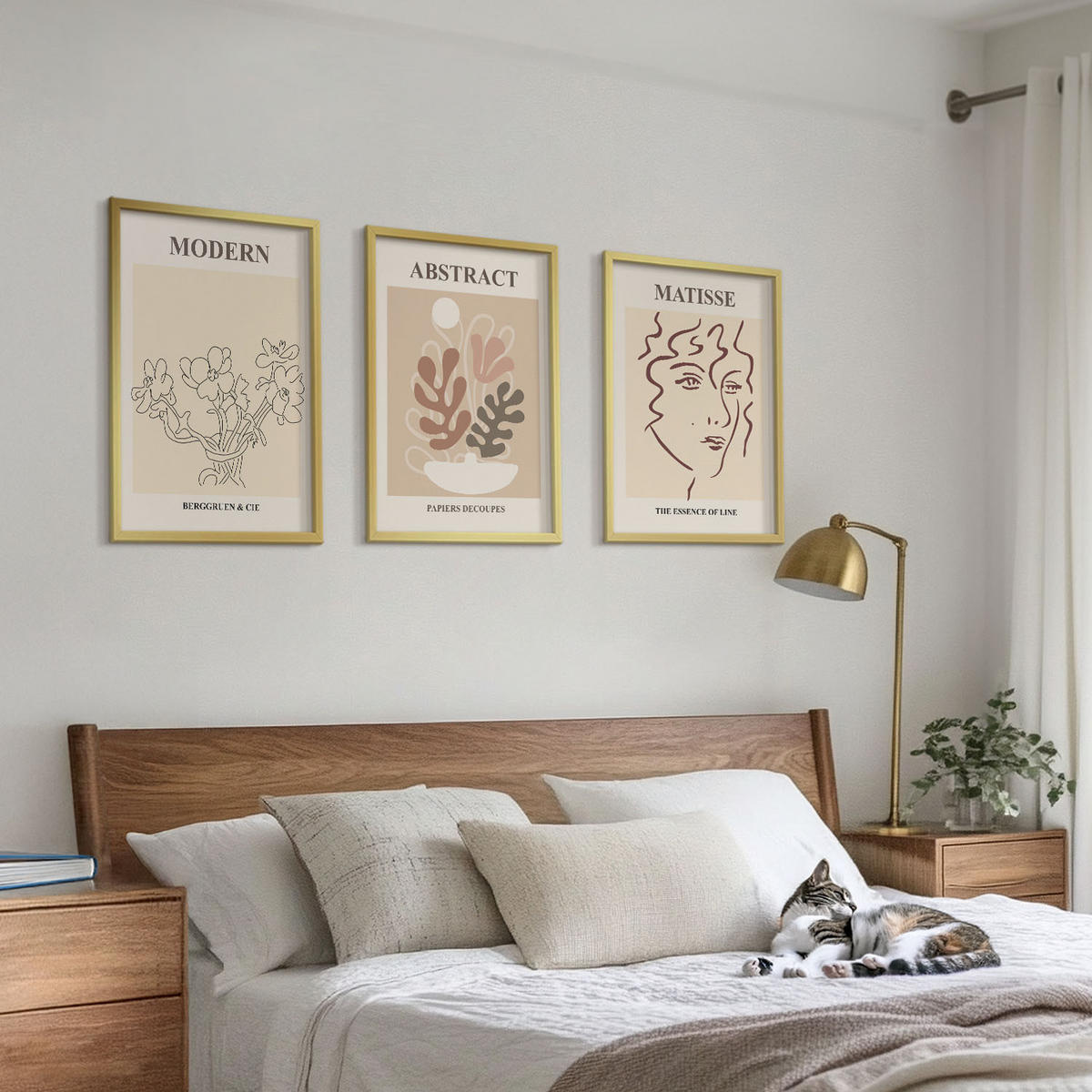 WANDBILDER 3er Set - 40x60 cm Goldrahmen - Moderne Pflanzenlinien - Goldfarben, Kunststoff (40/60cm) - ArtPrintCave