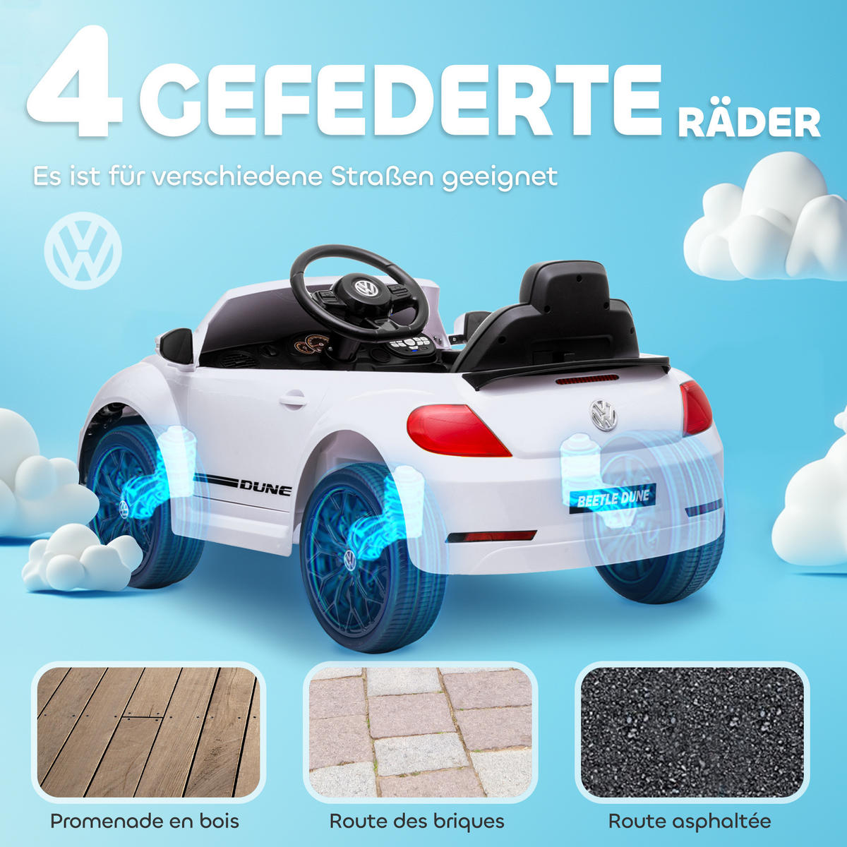 KINDER ELEKTROAUTO, Kunststoff, Metall, Weiß - Weiß, Kunststoff (97/56.5/46cm) - AIYAPLAY