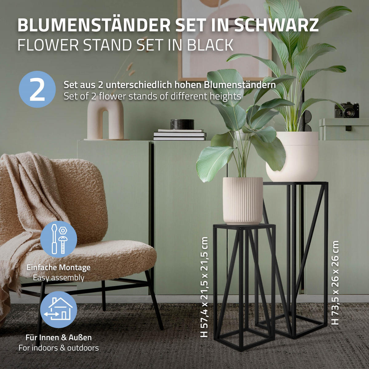 BLUMENSTÄNDER 2er Set - Goldfarben, Metall (26/26/73.5cm) - ML-DESIGN