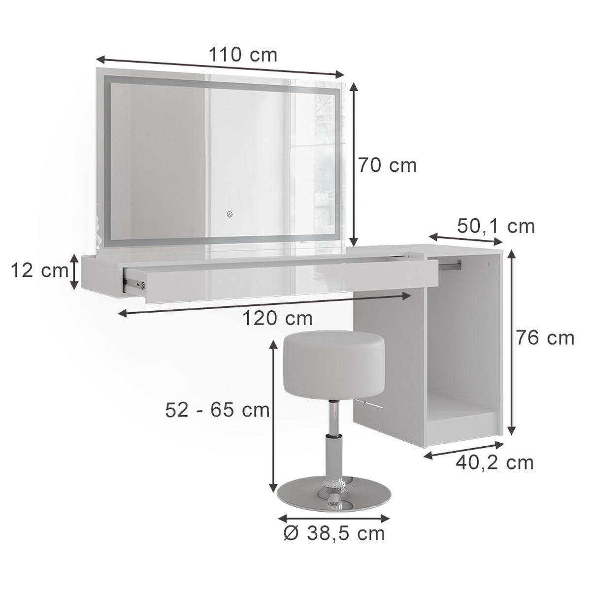 TOALETNÍ STOLEK Sherry Bílá - bílá, kompozitní dřevo (120/12/40.1cm) - Vicco