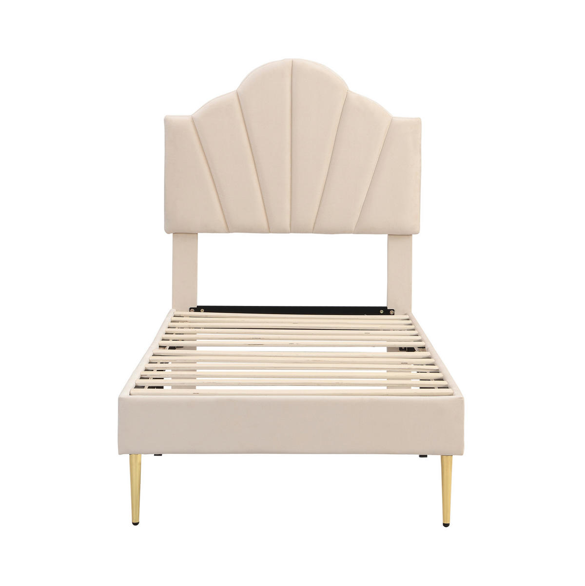 POLSTERBETT aus Samt 90x200 cm in Beige mit verstellbarem Kopfteil - Beige, Textil (90/200cm) - Modfu