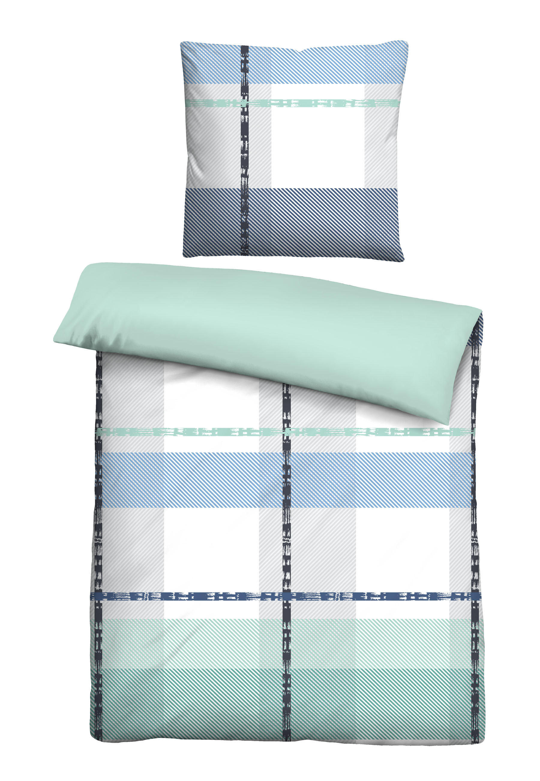 BETTWÄSCHE-GARNITUR Karo eisblau, 135x200 cm + 80x80 cm - Hellblau, Textil (135/200cm) - Castell