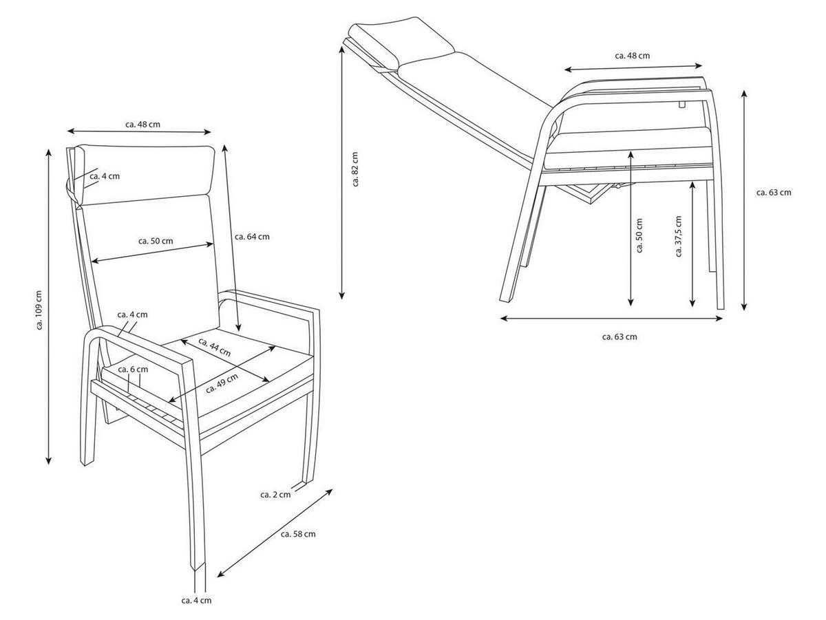 GARTENMÖBEL-SET Darwin 3 Aluminium ausziehbarer Tisch 4x Hochlehner Gartenstühle - Grau, Kunststoff - Green Spirit