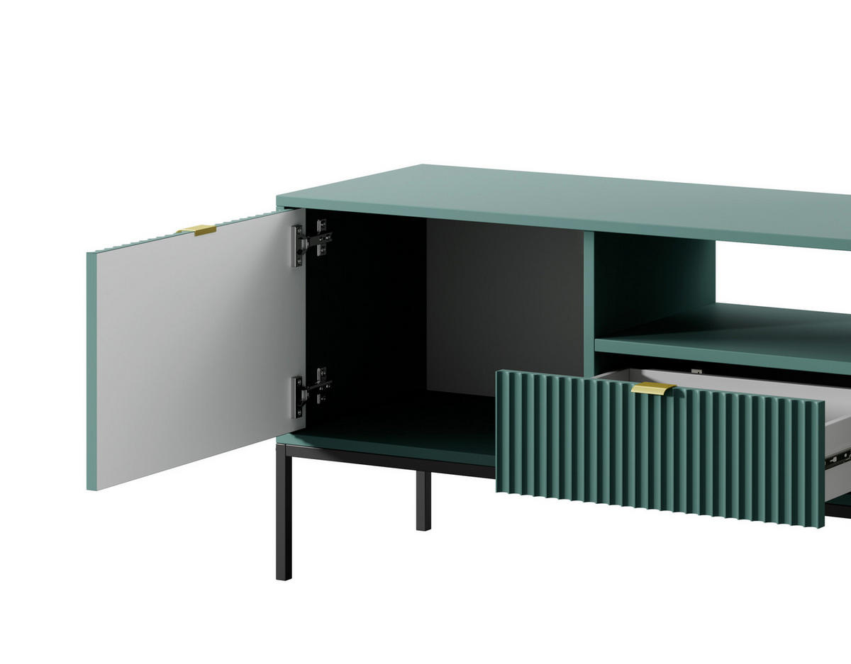 TV-SCHRANK NOVA Geriffelt Regal, 2 Türen, Schublade, Schwarze Beine, 154x39x56cm, Labrador - Türkis/Schwarz, Holzwerkstoff/Kunststoff (154/56/39cm) - DomoHome