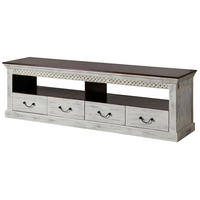 TV-BOARD Mango / Akazie 200x50x60 weiß gewachst CASTLE-ANTIK #107 - Weiß, Holz (200/60/50cm) - Massivmoebel24