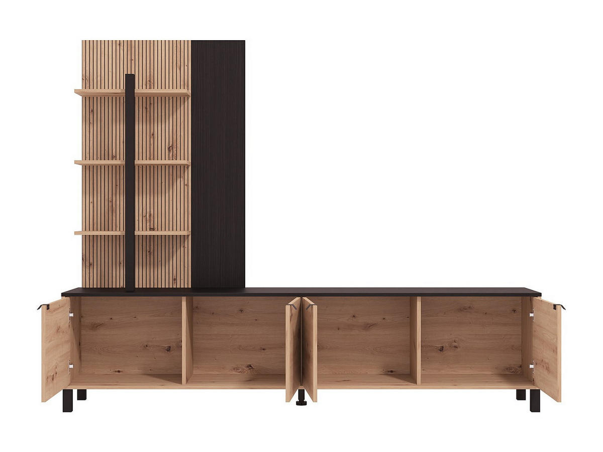 TV-WAND - 208 x 40 - holz - schwarz, naturfarben hell Nuja - Schwarz/Naturfarben, Holz (208/167/40cm) - Vente-Unique