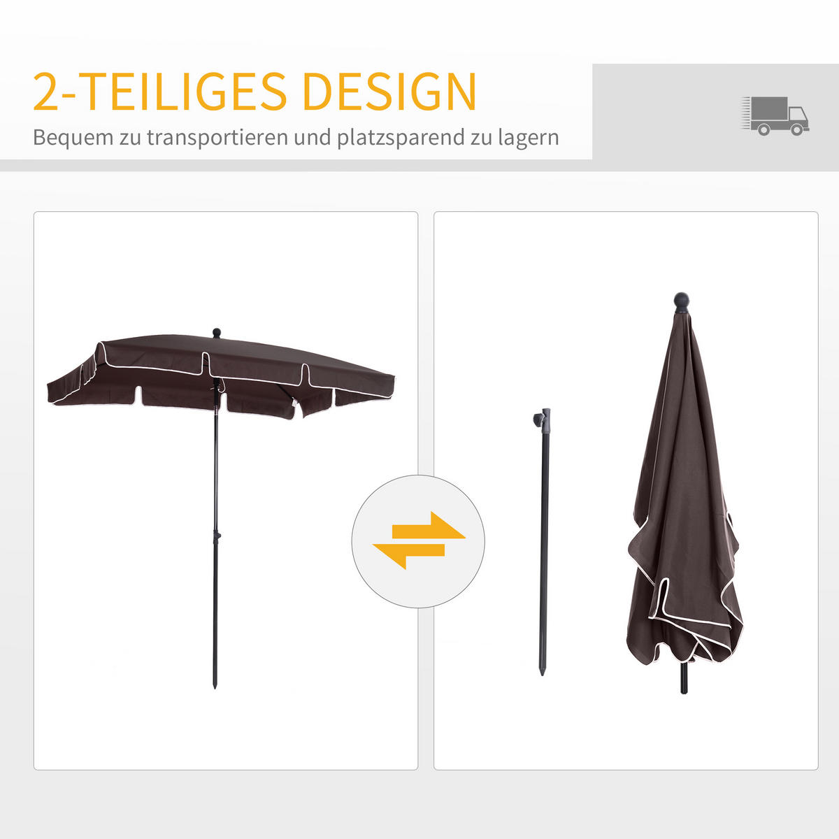 SONNENSCHIRM, Aluminium, Metall, Kaffee-Braun - Braun, Metall (130/198cm) - Outsunny