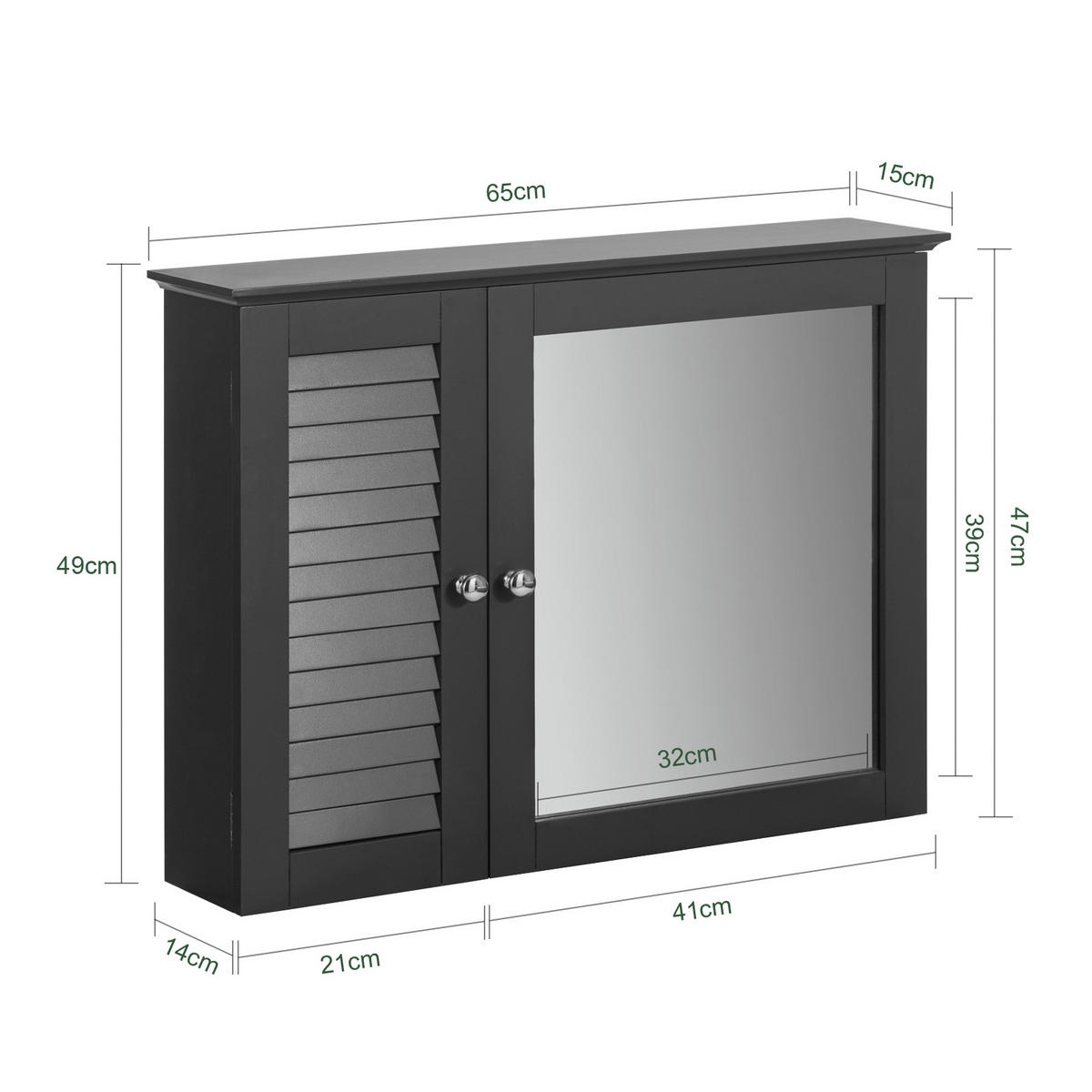 SPIEGELSCHRANK Grau - Grau, Holzwerkstoff (65/49/15cm) - SoBuy