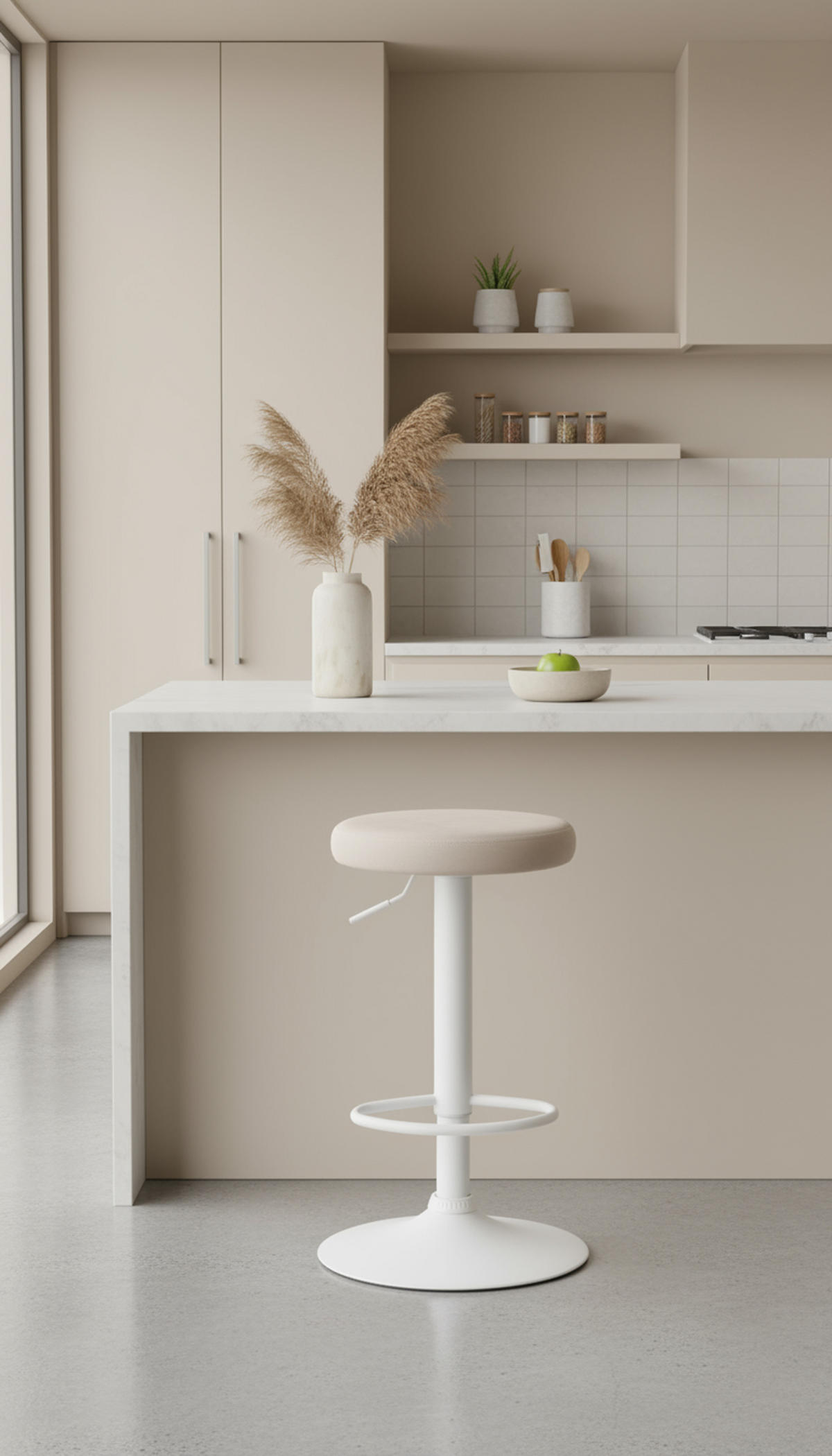 BARHOCKER Pontius Samt weiß creme - Naturfarben/Weiß, Textil/Metall (38.5/81/38.5cm) - TPFLiving