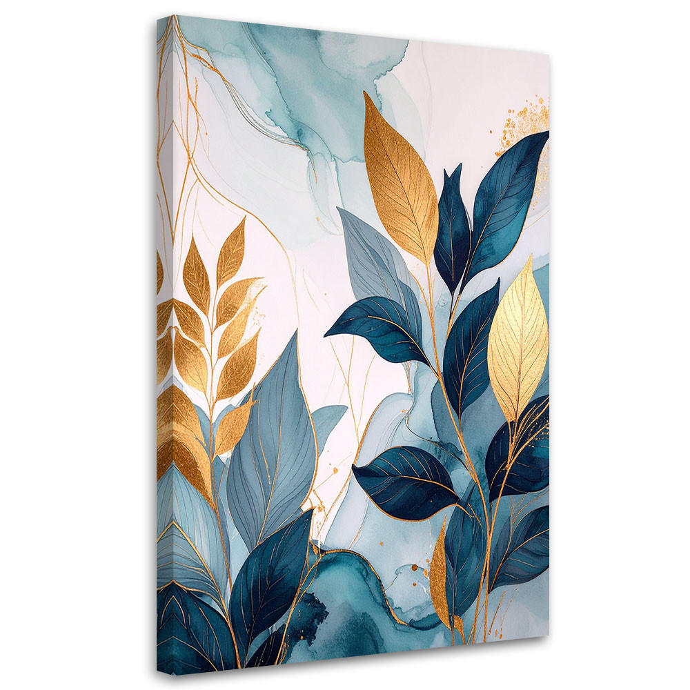 BILD auf Leinwand, Abstrakte blaue Blätter Pflanzen Glamour - Grün, Textil (30/45cm) - Feeby