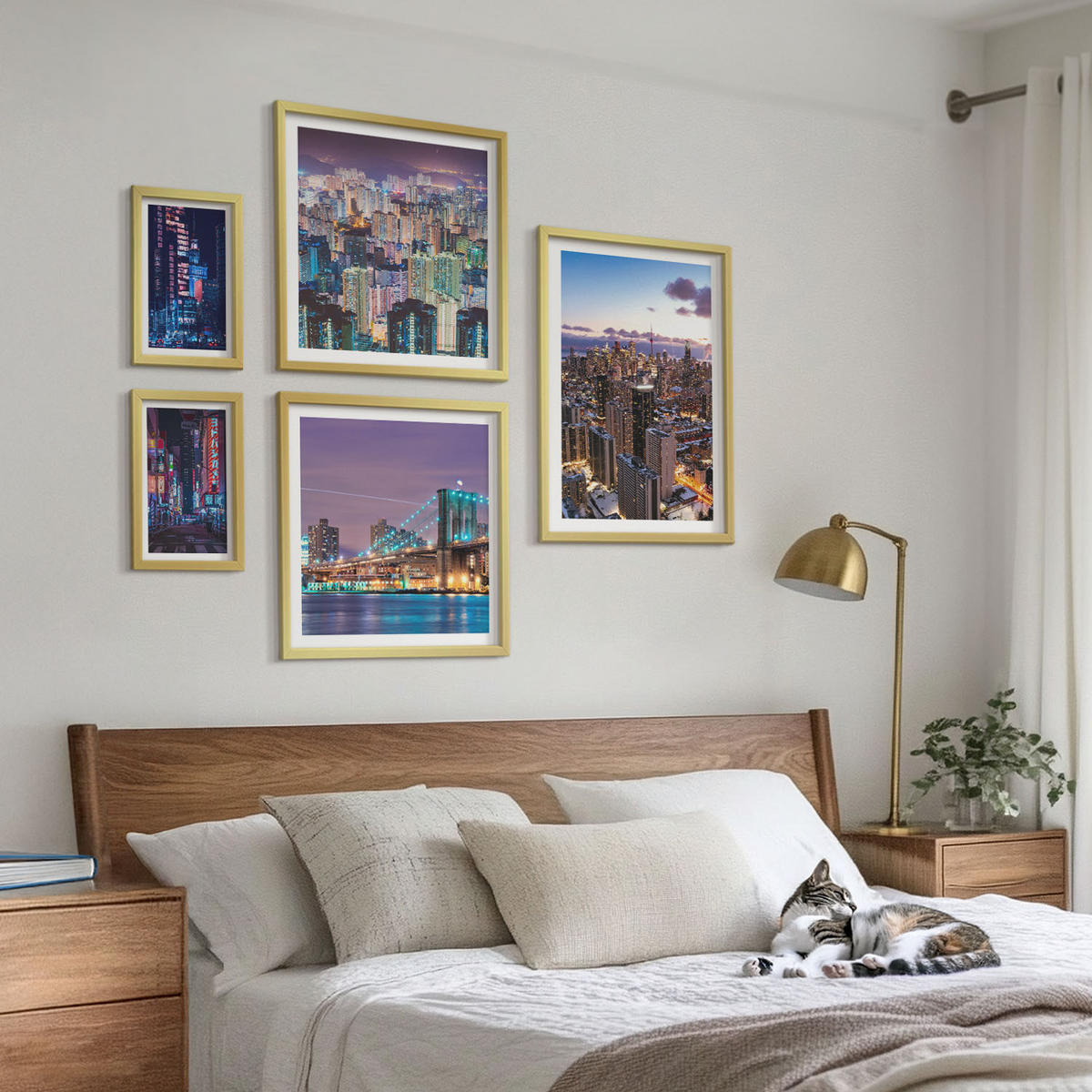 WANDBILDER 5er Set - 50x50 cm & 20x30 cm & 40x60 cm Goldrahmen - Bergblumen Himmelsweg - Goldfarben, Kunststoff (40/60cm) - ArtPrintCave