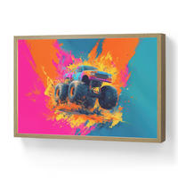 NÁSTĚNNÁ LAMPA S AKUMULÁTOREM Monster truck - Abstraktní - Stříkající barva - Barevné 60x40 cm - růžová, kompozitní dřevo (60/40/8cm) - OnlyWow