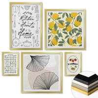 WANDBILDER 5er Set - 50x50 cm & 20x30 cm & 40x60 cm Goldrahmen - Küchenkräuter-Zitronen-Malerei - Goldfarben, Kunststoff (40/60cm) - ArtPrintCave