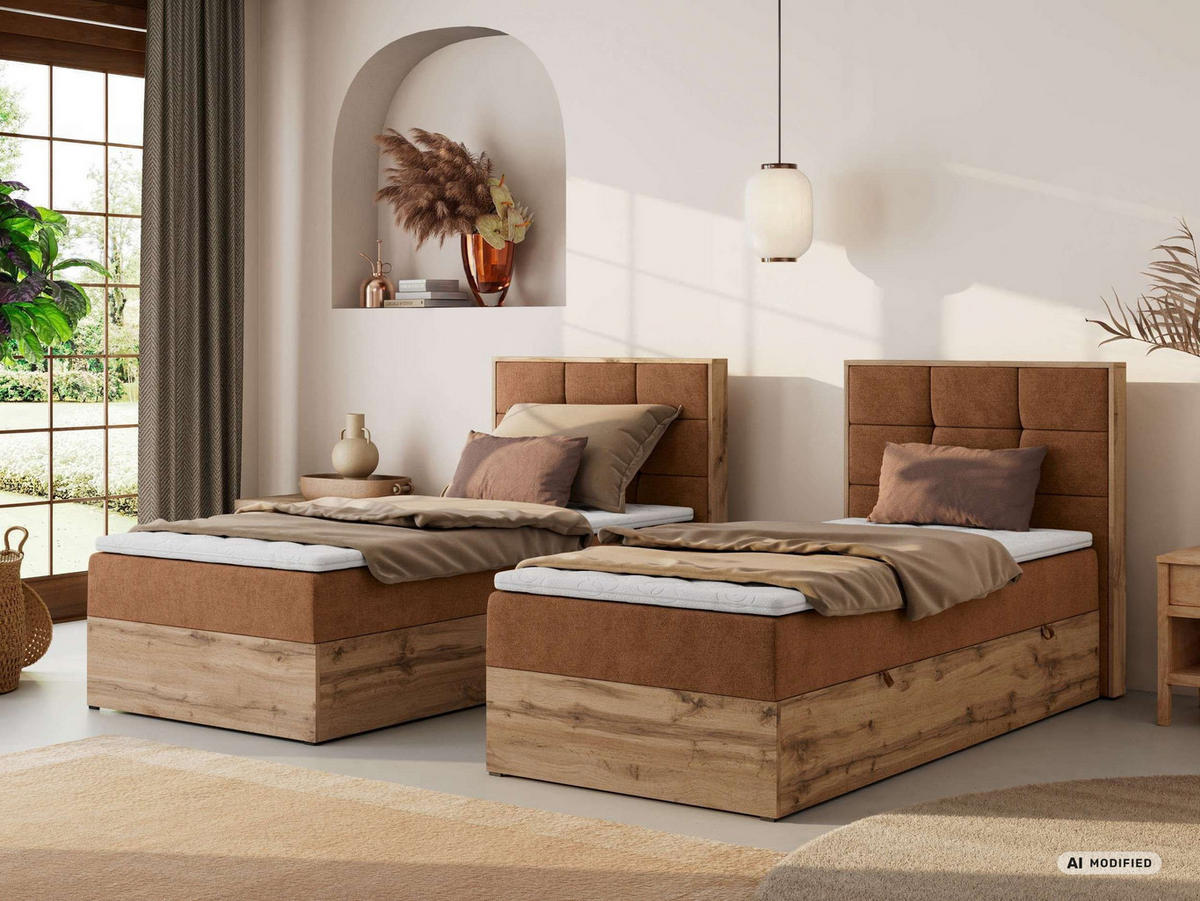 BOXBETT ALBERO 1 90/200 - Orange Stukture - Topper T25 - H4 - Rechts - Schwarz/Orange, Kunststoff/Textil (90/200cm) - MKS
